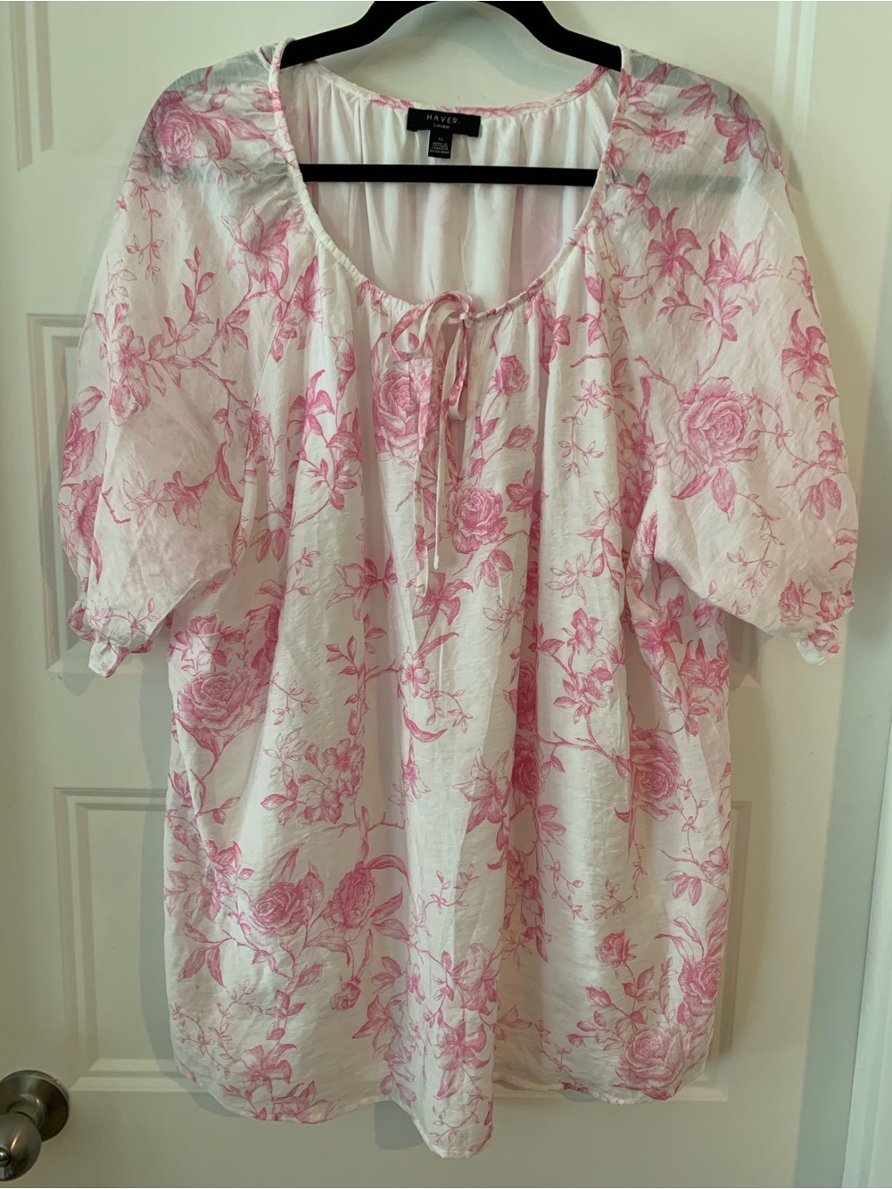 Haver London , Women's Pink Floral Peasant Blouse Short sleeaves